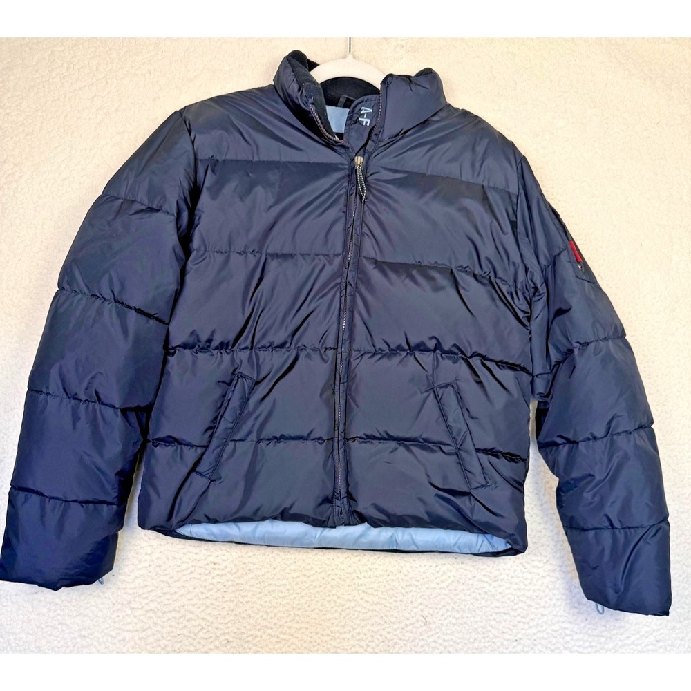 Abercrombie & Fitch Jacket Mens Large Blue Down Puffer Nylon Quilted Zip Pockets